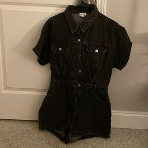 Game day black denim romper